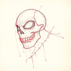 Red Ink Outline Halloween Tattoo