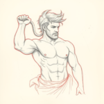 Red Ink Outline Hercules Tattoo