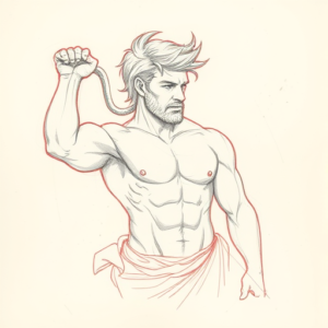 Red Ink Outline Hercules Tattoo