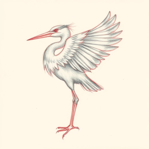 Red Ink Outline Heron Tattoo