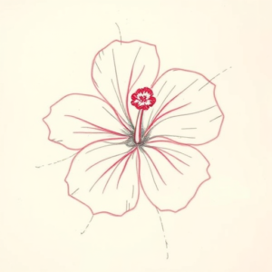 Red Ink Outline Hibiscus Tattoo