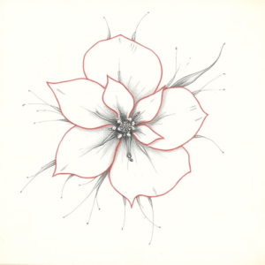 Red Ink Outline Honeysuckle Tattoo