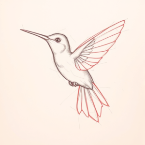Red Ink Outline Hummingbird Tattoo