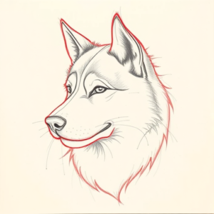 Red Ink Outline Husky Tattoo