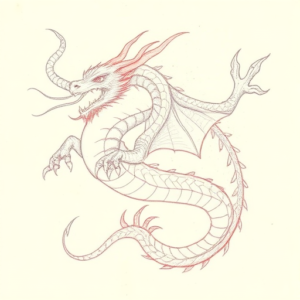 Red Ink Outline Hydra Tattoo