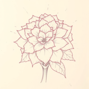 Red Ink Outline Hydrangea Tattoo