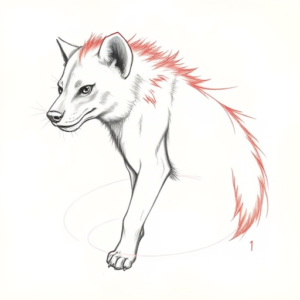 Red Ink Outline Hyena Tattoo