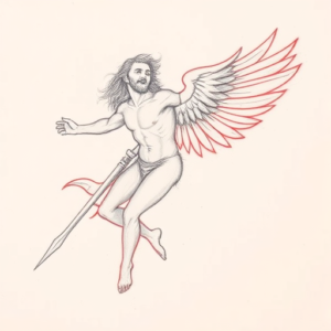 Red Ink Outline Icarus Tattoo
