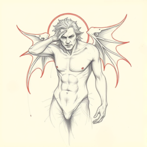 Red Ink Outline Incubus Tattoo