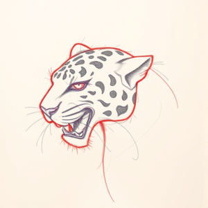 Red Ink Outline Jaguar Tattoo
