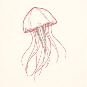 Red Ink Outline Jellyfish Tattoo