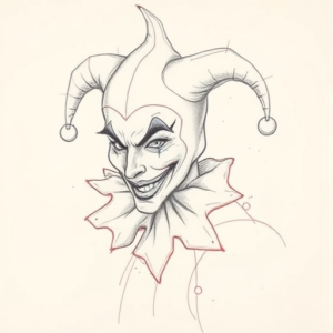 Red Ink Outline Jester Tattoo