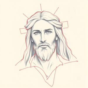 Red Ink Outline Jesus Tattoo