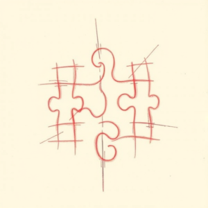 Red Ink Outline Jigsaw Tattoo