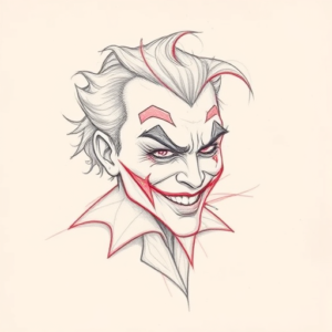 Red Ink Outline Joker Tattoo