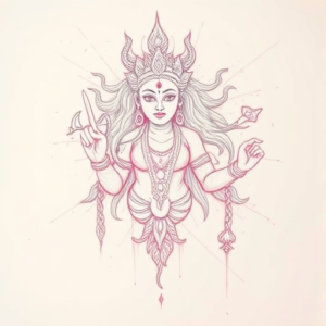Red Ink Outline Kali Tattoo
