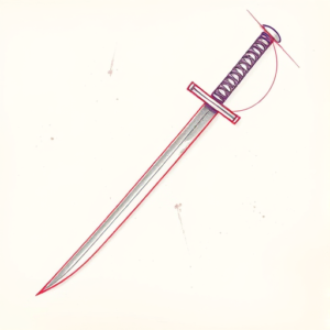 Red Ink Outline Katana Tattoo