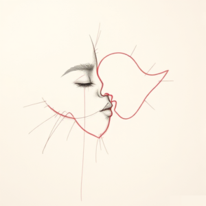 Red Ink Outline Kiss Tattoo