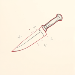 Red Ink Outline Knife Tattoo