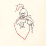 Red Ink Outline Knight Tattoo