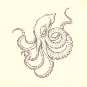 Red Ink Outline Kraken Tattoo