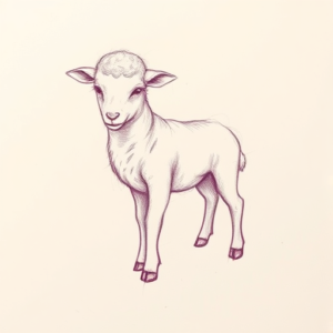 Red Ink Outline Lamb Tattoo