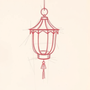 Red Ink Outline Lantern Tattoo
