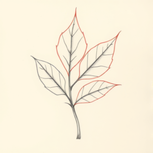 Red Ink Outline Leaf Tattoo