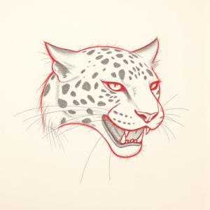 Red Ink Outline Leopard Tattoo