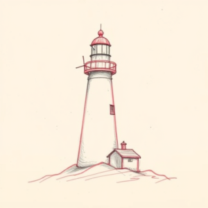 Red Ink Outline Lighthouse Tattoo