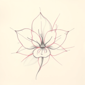 Red Ink Outline Lilac Tattoo