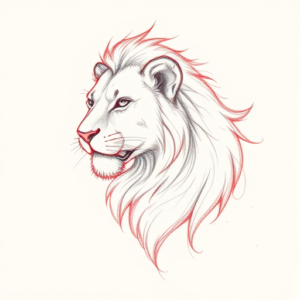 Red Ink Outline Lioness Tattoo