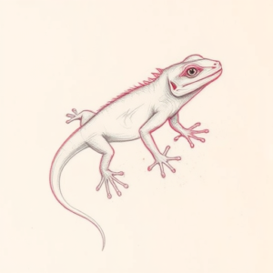 Red Ink Outline Lizard Tattoo