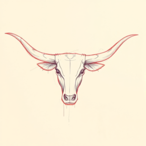 Red Ink Outline Longhorn Tattoo