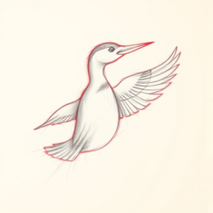 Red Ink Outline Loon Tattoo