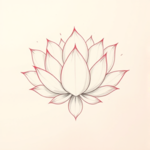Red Ink Outline Lotus Tattoo