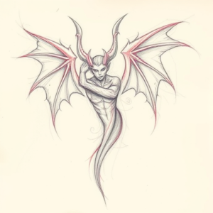 Red Ink Outline Lucifer Tattoo