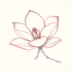 Red Ink Outline Magnolia Tattoo