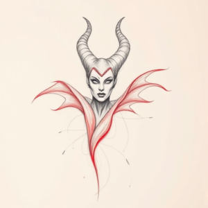 Red Ink Outline Maleficent Tattoo
