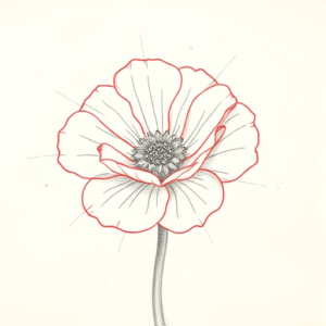 Red Ink Outline Marigold Tattoo