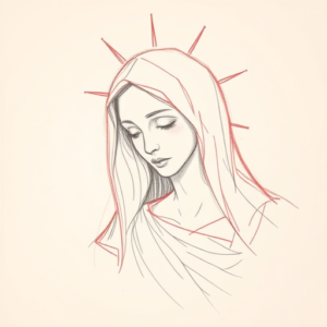 Red Ink Outline Mary Tattoo