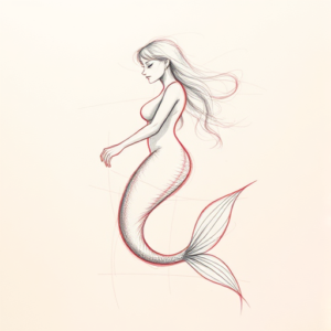 Red Ink Outline Mermaid Tattoo