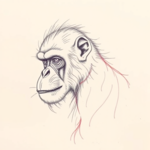 Red Ink Outline Monkey Tattoo