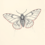 Red Ink Outline Moth Tattoo