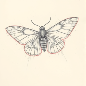 Red Ink Outline Moth Tattoo