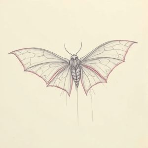 Red Ink Outline Mothman Tattoo