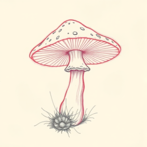 Red Ink Outline Mushroom Tattoo