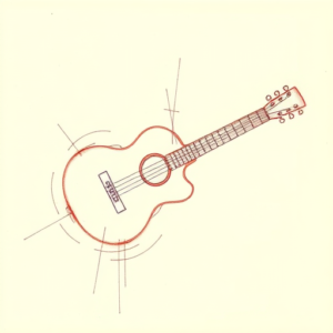 Red Ink Outline Music Tattoo
