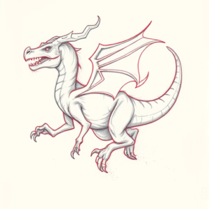 Red Ink Outline Mythosaur Tattoo