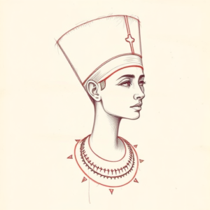 Red Ink Outline Nefertiti Tattoo
